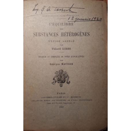L'Equilibre des substances hétérogèn exposé abrégé