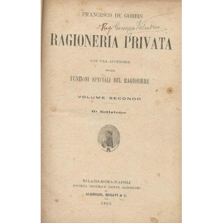 RAGIONERIA PRIVATA con un'appendice speciale sulle funzioni del ragioniere. II