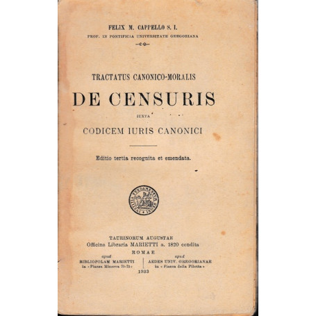 De Censuris. Iuxta codicem iuris canonici