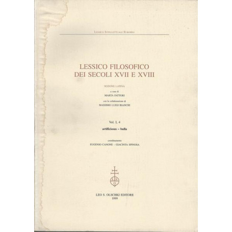 LESSICO FILOSOFICO DEI SECOLI XVII E XVIII. SEZIONE LATINA. Volume I