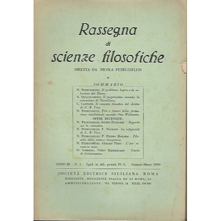 RASSEGNA DI SCIENZE FILOSOFICHE. ANNO III. N. 1