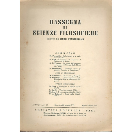 RASSEGNA DI SCIENZE FILOSOFICHE. ANNO IV. N.2