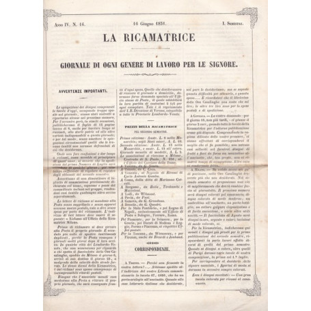 La ricamatrice. Giornale di ogni genere di lavoro (..). 16 Giugno 1851.
