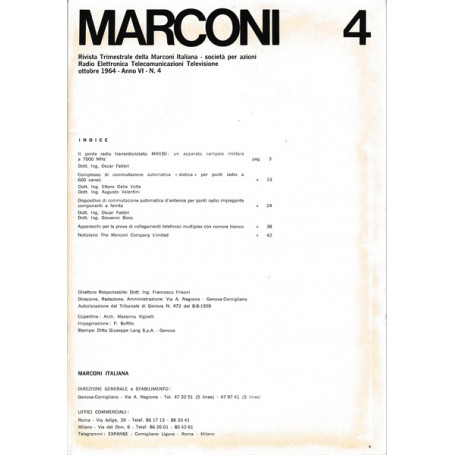 Marconi. Rivista trimestrale della Marconi Italiana. Anno VI n.4 Ottobre 1964