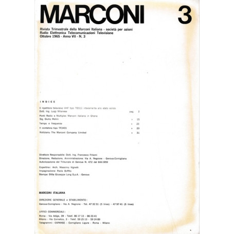 Marconi. Rivista trimestrale della Marconi Italiana. Anno VII n.3 Ottobre 1965