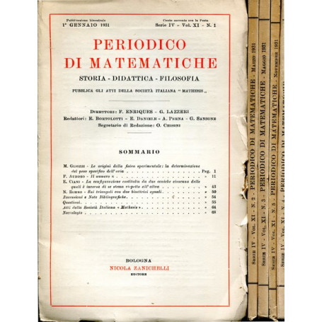 Periodico di matematiche.Storia - didattica - filosofia Serie IV Volume XI 1931