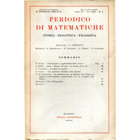 Periodico di matematiche.Storia-didattica-filosofia Serie IV Volume XIX 1939 n.1