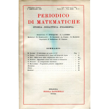 Periodico di matematiche.Storia-didattica-filosofia Serie IV Volume XIII 1933n.1