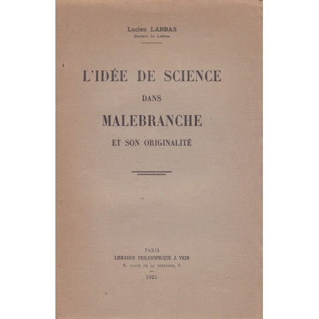 L'idée de science dans Malebranche et son originalité