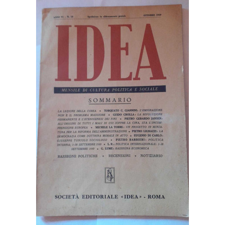 Idea. Mensile di cultura politica e sociale. Anno VI. -N.10