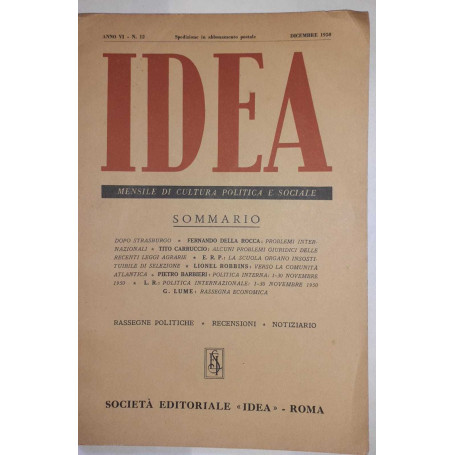 Idea. Mensile di cultura politica e sociale. Anno VI. -N.12