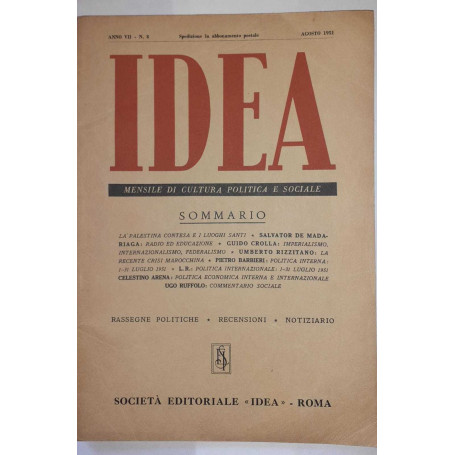 Idea. Mensile di cultura politica e sociale. Anno VII. -N.8