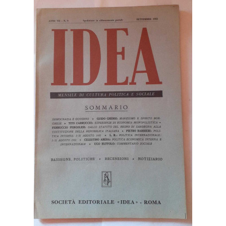 Idea. Mensile di cultura politica e sociale. Anno VII.-N.9