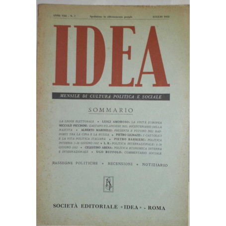 Idea. Mensile di cultura politica e sociale. Anno VIII-N.7