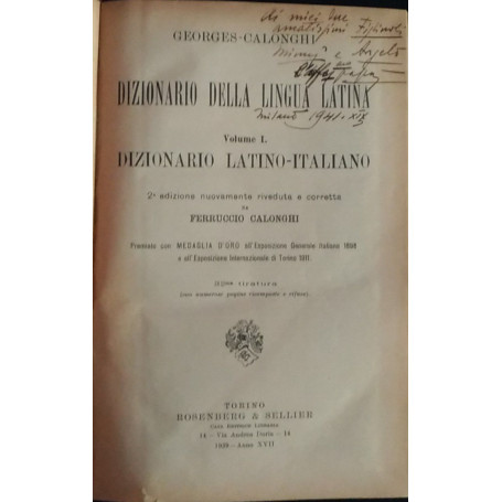 Dizionario della lingua latina. Volume I. Dizionario latino-italiano