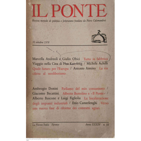 Il Ponte rivista mensile di politica e letteratura fondata da Piero Calamandrei 31 ottobre 1978