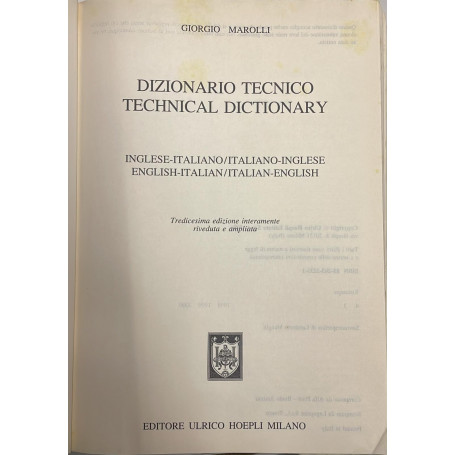 Dizionario tecnico. Inglese-italiano italiano-inglese