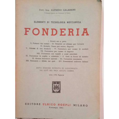 Elementi di tecnologia meccanica. Fonderia
