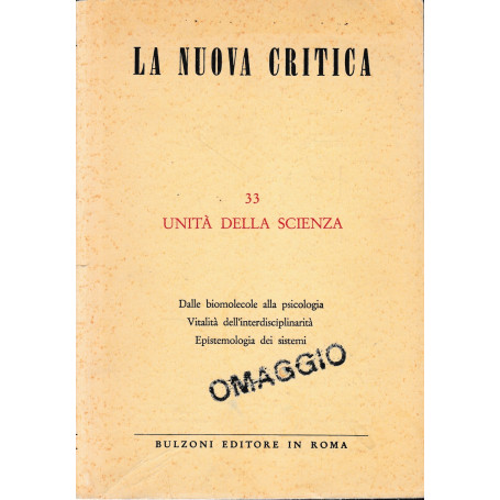 La Nuova Critica 33: Unità della scienza.