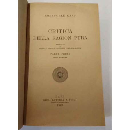 Critica della ragion pura. Parte prima.