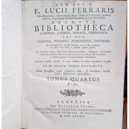 Prompta Bibliotheca canonica giuridica moralis theologica..(tomus quartus)
