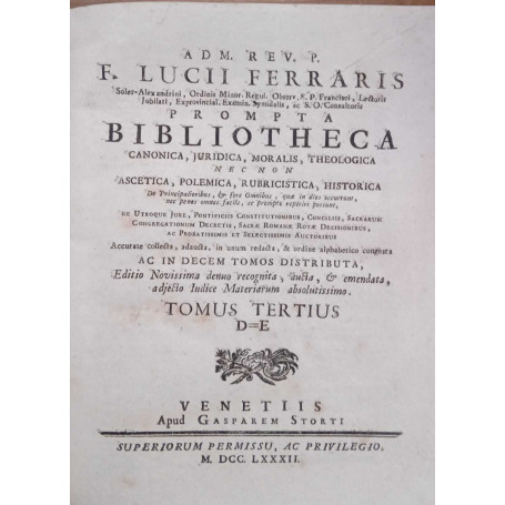 Prompta Bibliotheca canonica giuridica moralis theologica..(tomus tertius)