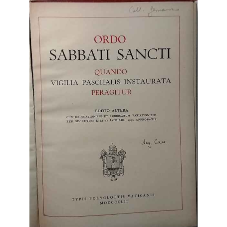 Ordo Sabbati Sancti quando Vigilia Paschalis Instaurata Peragitur