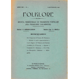 Folklore. Rivista trimestrale di tradizioni popolari. Anno XIII n. 3 Lugl. - Sett. 1929