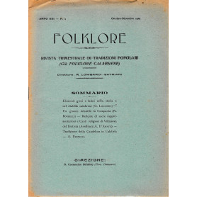 Folklore. Rivista trimestrale di tradizioni popolari. Anno XIII n. 48 Ott.- Dic. 1929