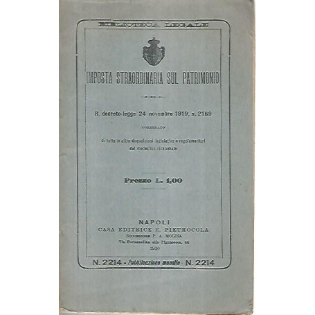 Imposta straordinaria sul patrimonio. Decreto legge 24 novembre 1919