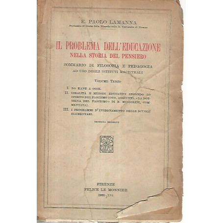 Il problema dell'educazione nella storia del pensiero. Volume terzo
