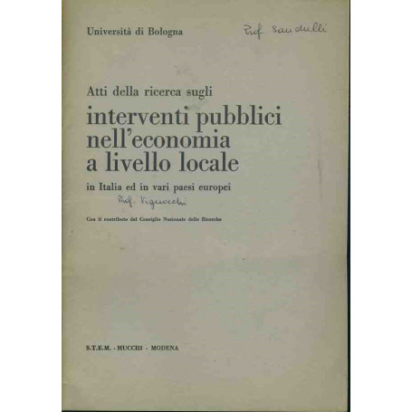 Atti della ricerca sugli interventi pubblici nell'economia a livello locale. Estratto
