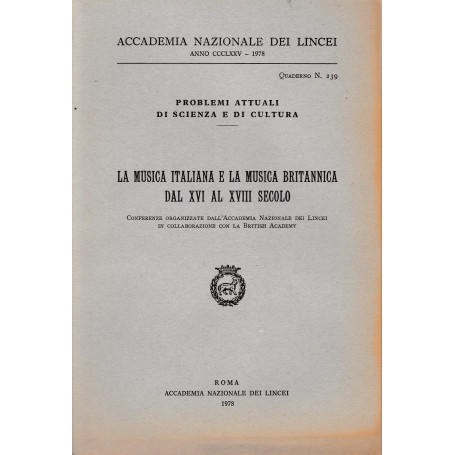 La musica italiana e la musica britannica dal XVI al XVIII secolo