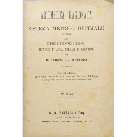 Aritmetica ragionata e Sistema Metrico Decimale delle Scuole Elementari Superiori