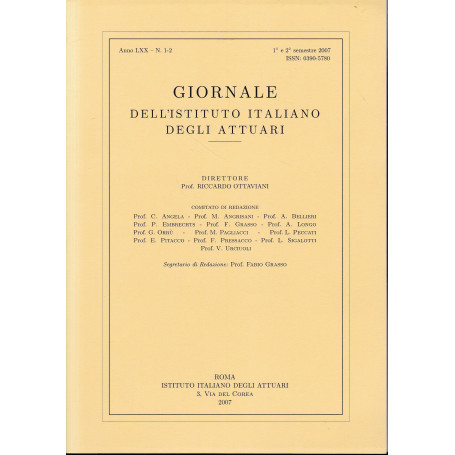 Giornale dell'Istituto Italiano degli Attuari. Anno LXX - n. 1-2