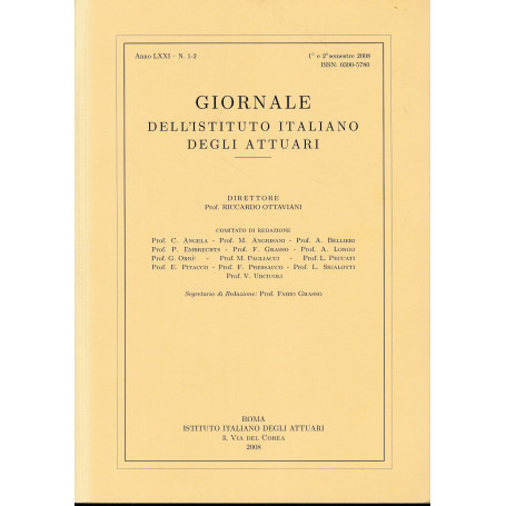 Giornale dell'Istituto Italiano degli Attuari. Anno LXXI - n. 1-2