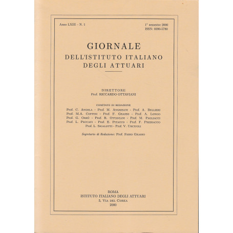 Giornale dell'Istituto Italiano degli Attuari. Anno LXIII - n.1