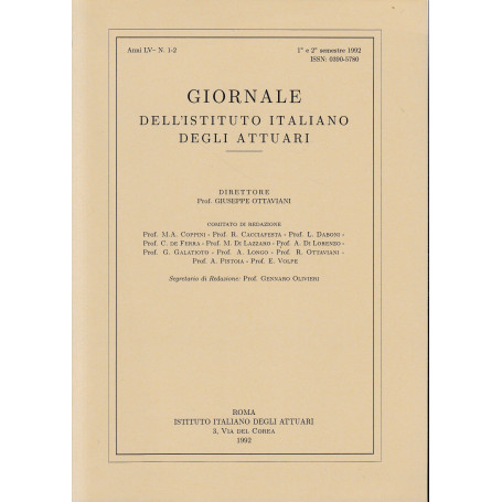 Giornale dell'Istituto Italiano degli Attuari. Anno LV - n. 1-2