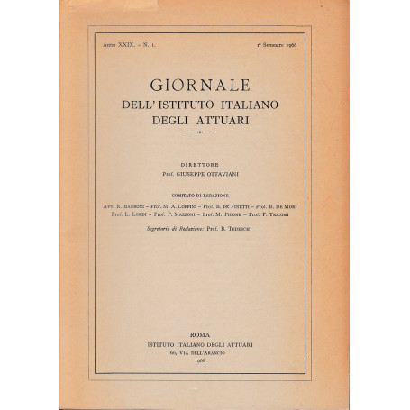 Giornale dell'Istituto Italiano degli Attuari. Anno XXIX - n. 1
