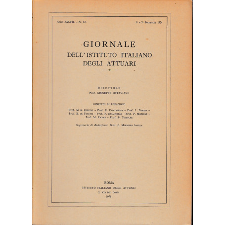 Giornale dell'Istituto Italiano degli Attuari. Anno XXXVI - n. 1-2