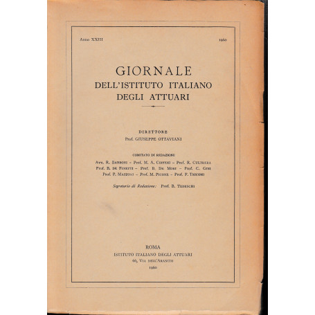 Giornale dell'Istituto Italiano degli Attuari. Anno XXIII - 1960
