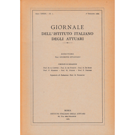 Giornale dell'Istituto Italiano degli Attuari. Anno XXXII - n. 1