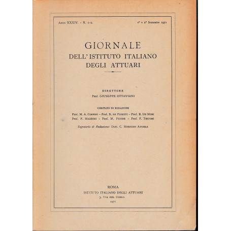 Giornale dell'Istituto Italiano degli Attuari. Anno XXXIV - n. 1-2