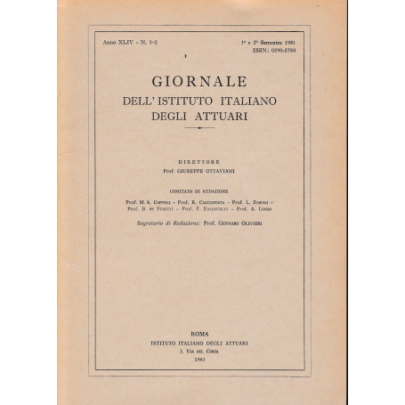 Giornale dell'Istituto Italiano degli Attuari. Anno XLIV - n. 1-2