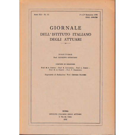 Giornale dell'Istituto Italiano degli Attuari. Anno XLI - n. 1-2