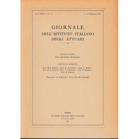 Giornale dell'Istituto Italiano degli Attuari. Anno XXXIX - n. 1-2
