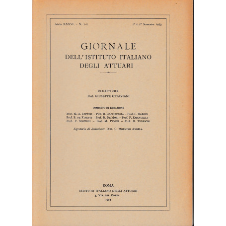 Giornale dell'Istituto Italiano degli Attuari. Anno XXXVI - n. 1-2