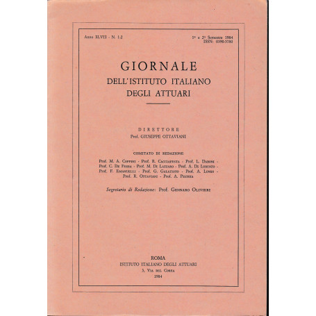 Giornale dell'Istituto Italiano degli Attuari. Anno XLVII - n. 1-2