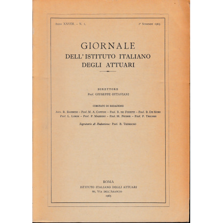 Giornale dell'Istituto Italiano degli Attuari. Anno XXVIII - n. 1