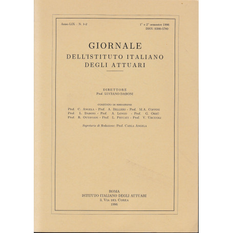 Giornale dell'Istituto Italiano degli Attuari. Anno LIX - n. 1-2